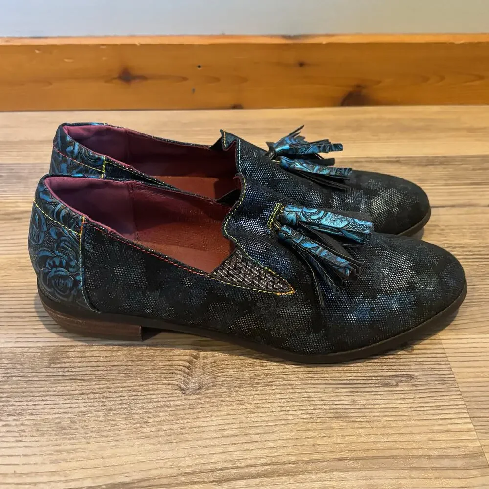 L'Artiste Klasik Multi-Color Metallic Shimmer Tassel Loafer - size 41